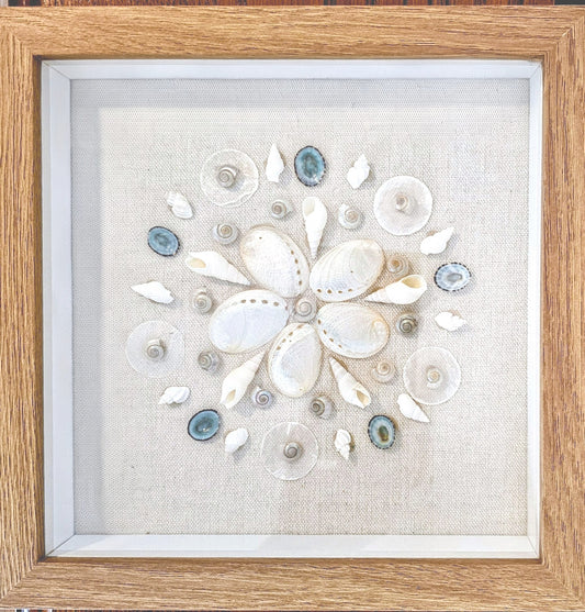 Pearled Abalone & Limpets on linen 9x9