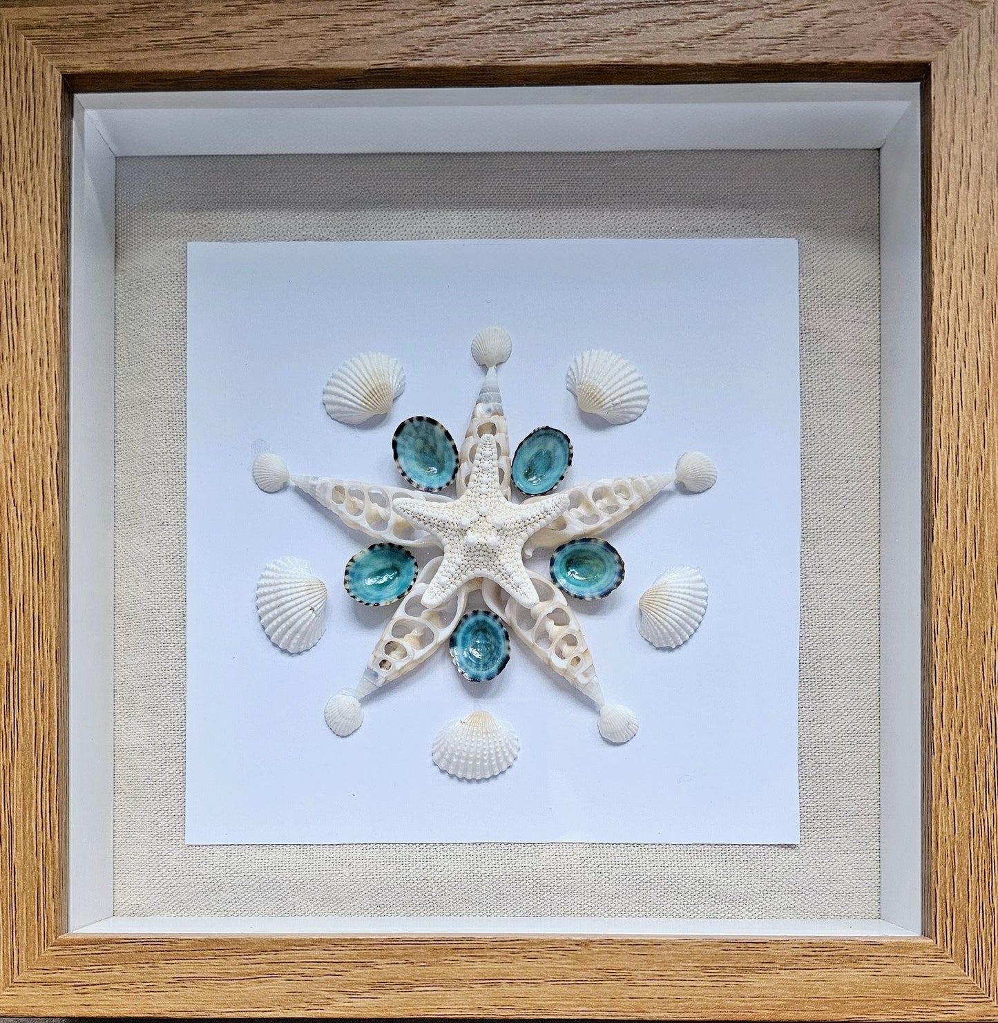 Knobby Starfish & Blue Limpets on Linen 9×9