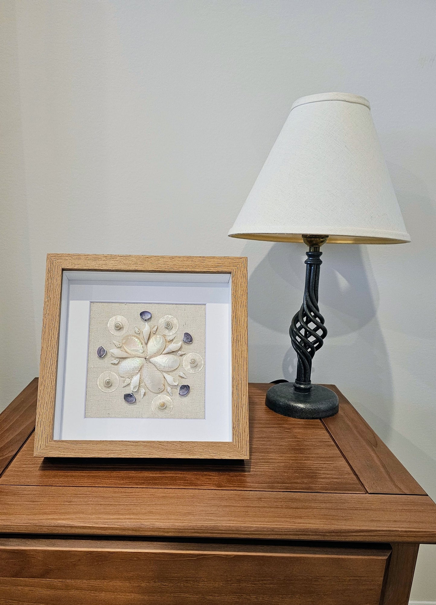 Purple Cay Cay & Pearled Abalone on Linen 9x9