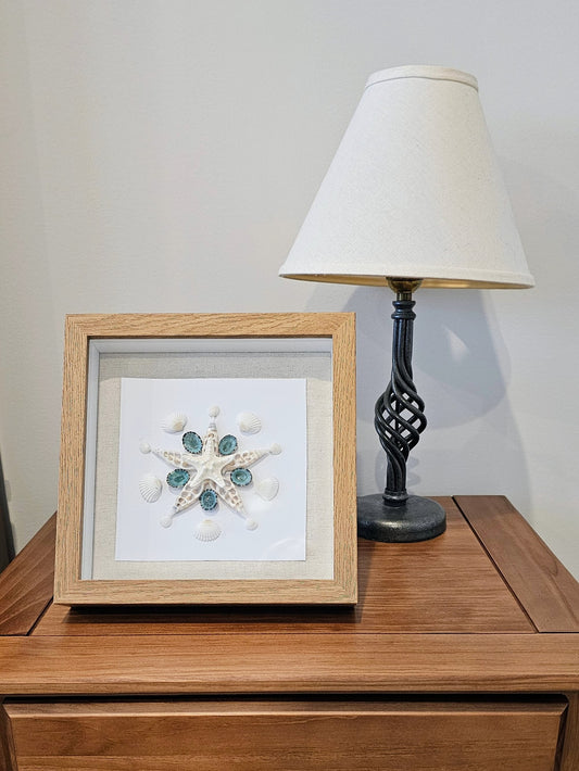 Knobby Starfish & Blue Limpets on Linen 9×9