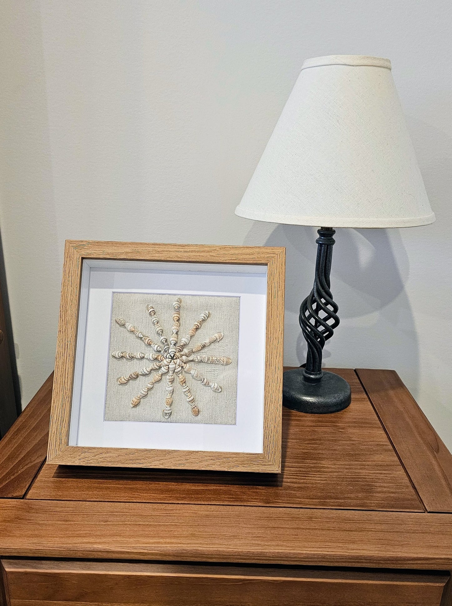 Colored Nassa Shells on Linen 9x9