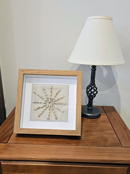 Colored Nassa Shells on Linen 9x9