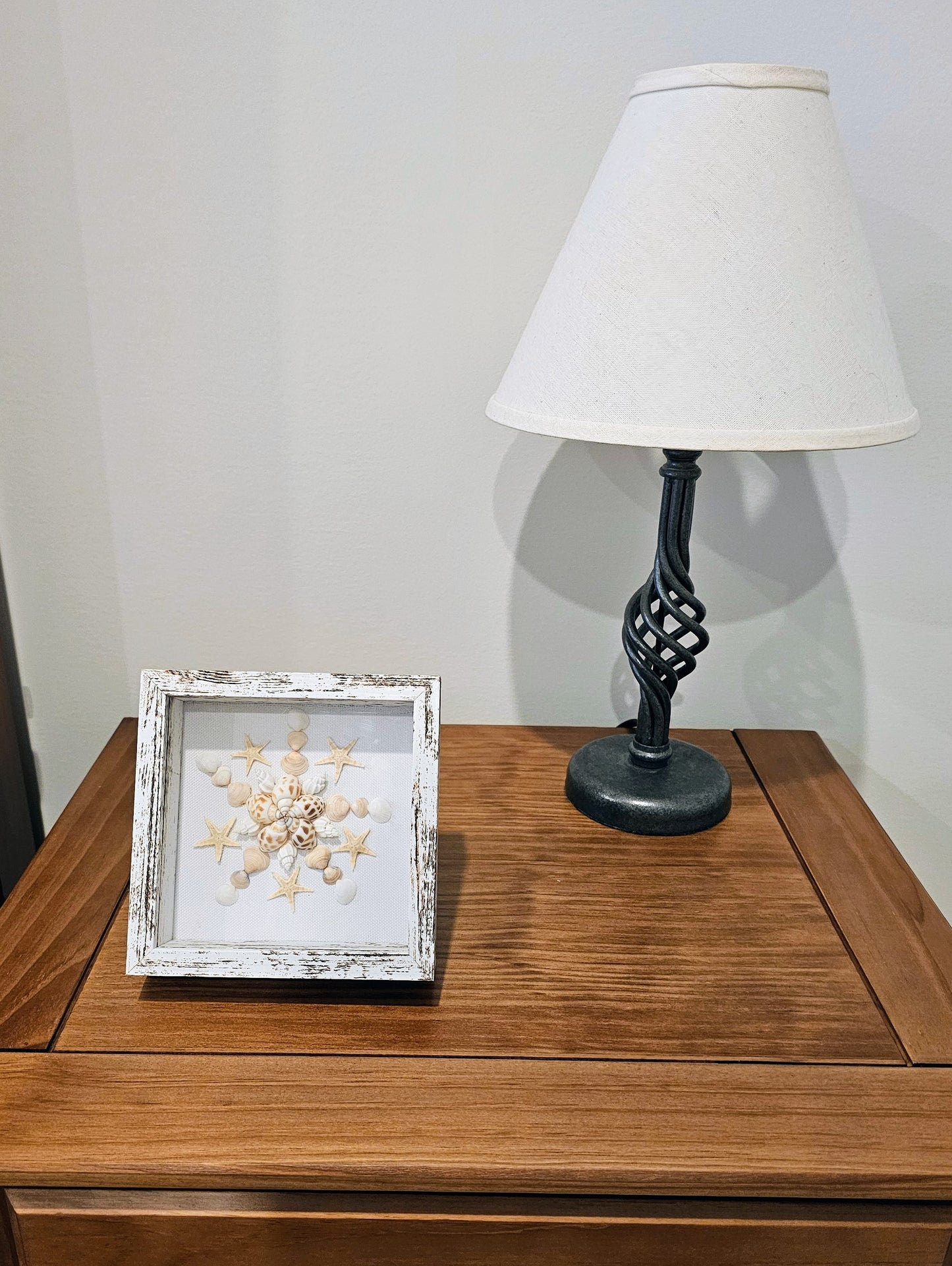 Junonia & Finger Starfish on white linen 5.5x5.5