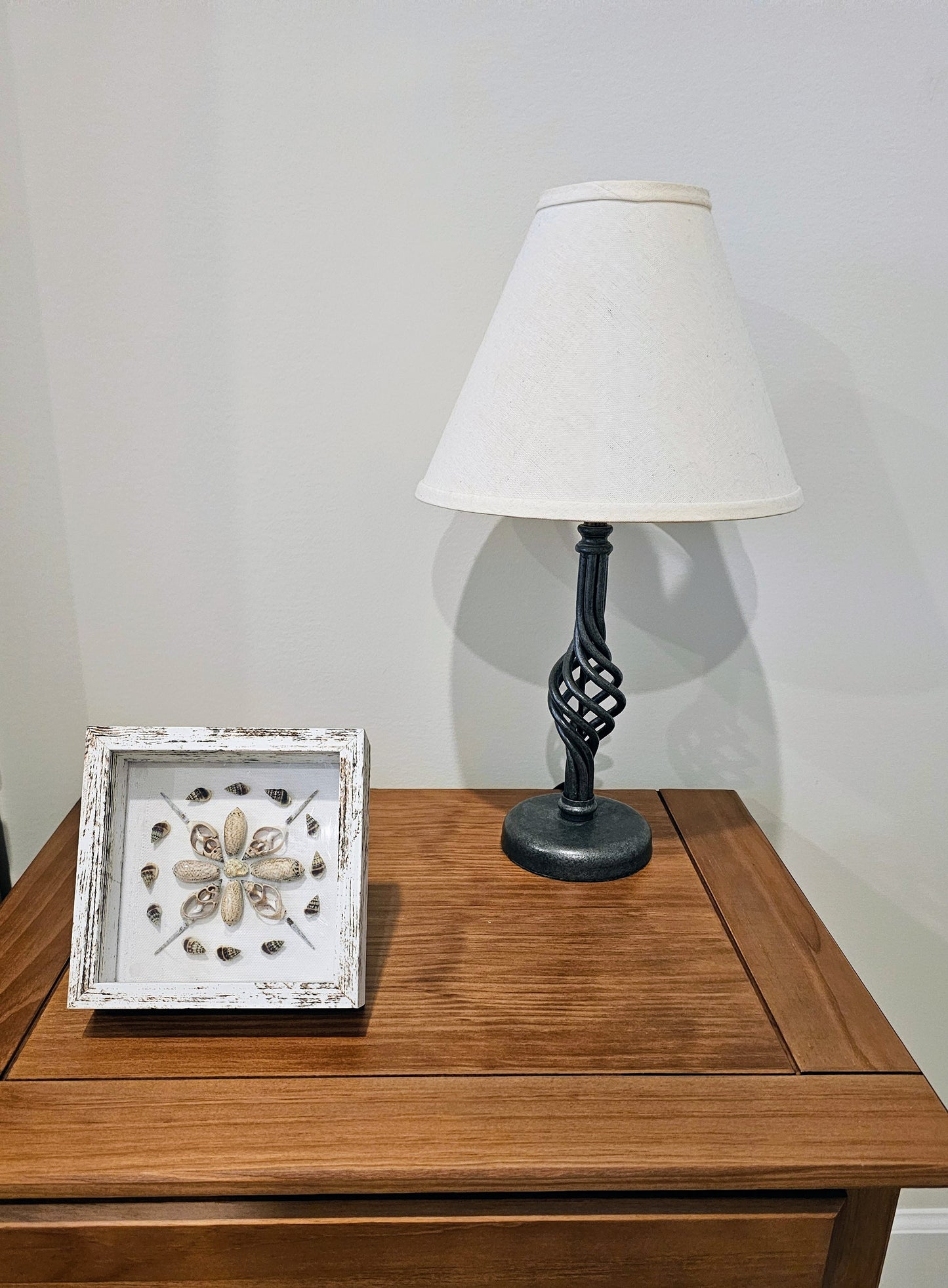 Olive Gibbosa Sliced Shell & Spikes on White Linen 5.5x5.5