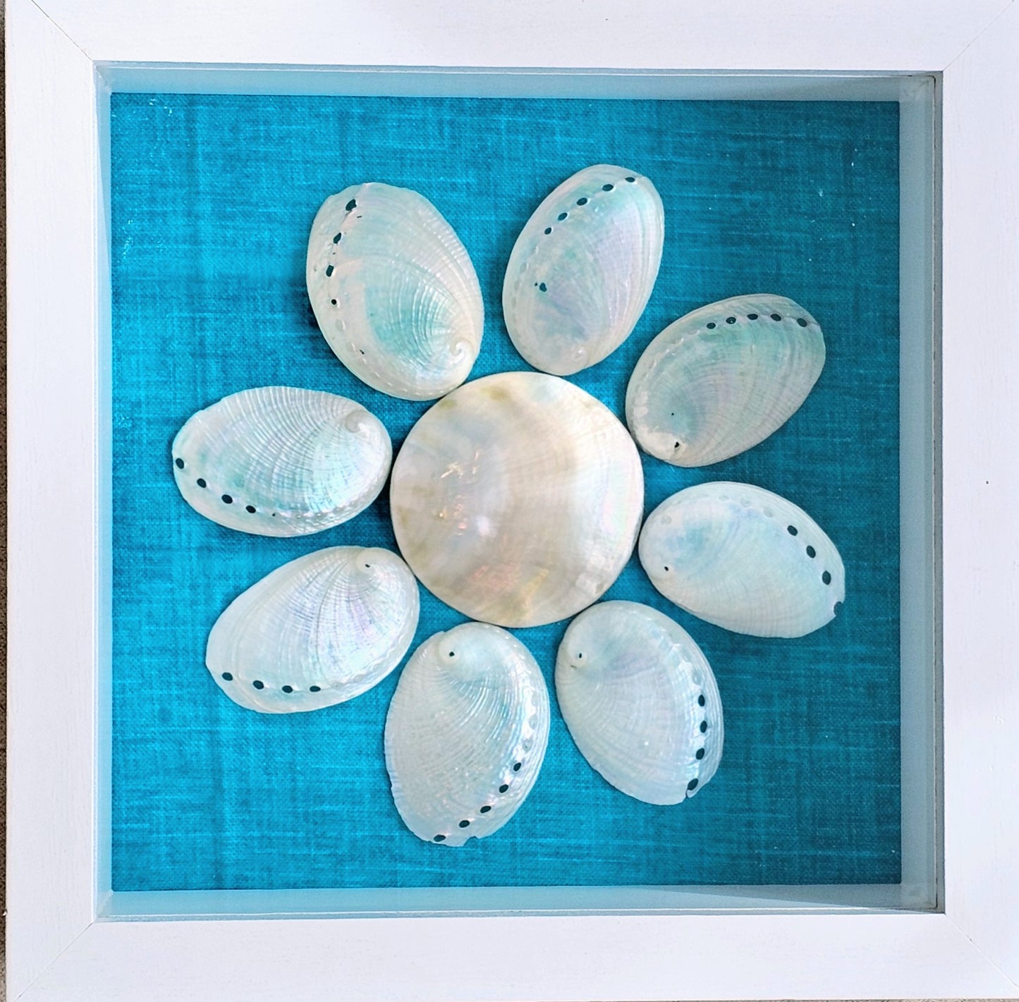 Pearlized Abalone & Mother of Pearl on fabric 5.5x5.5