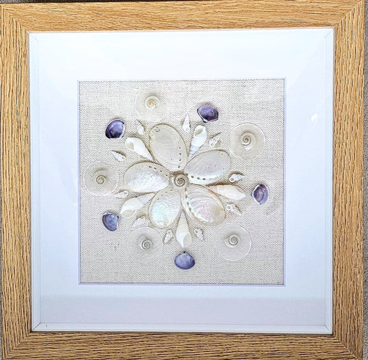 Purple Cay Cay & Pearled Abalone on Linen 9x9